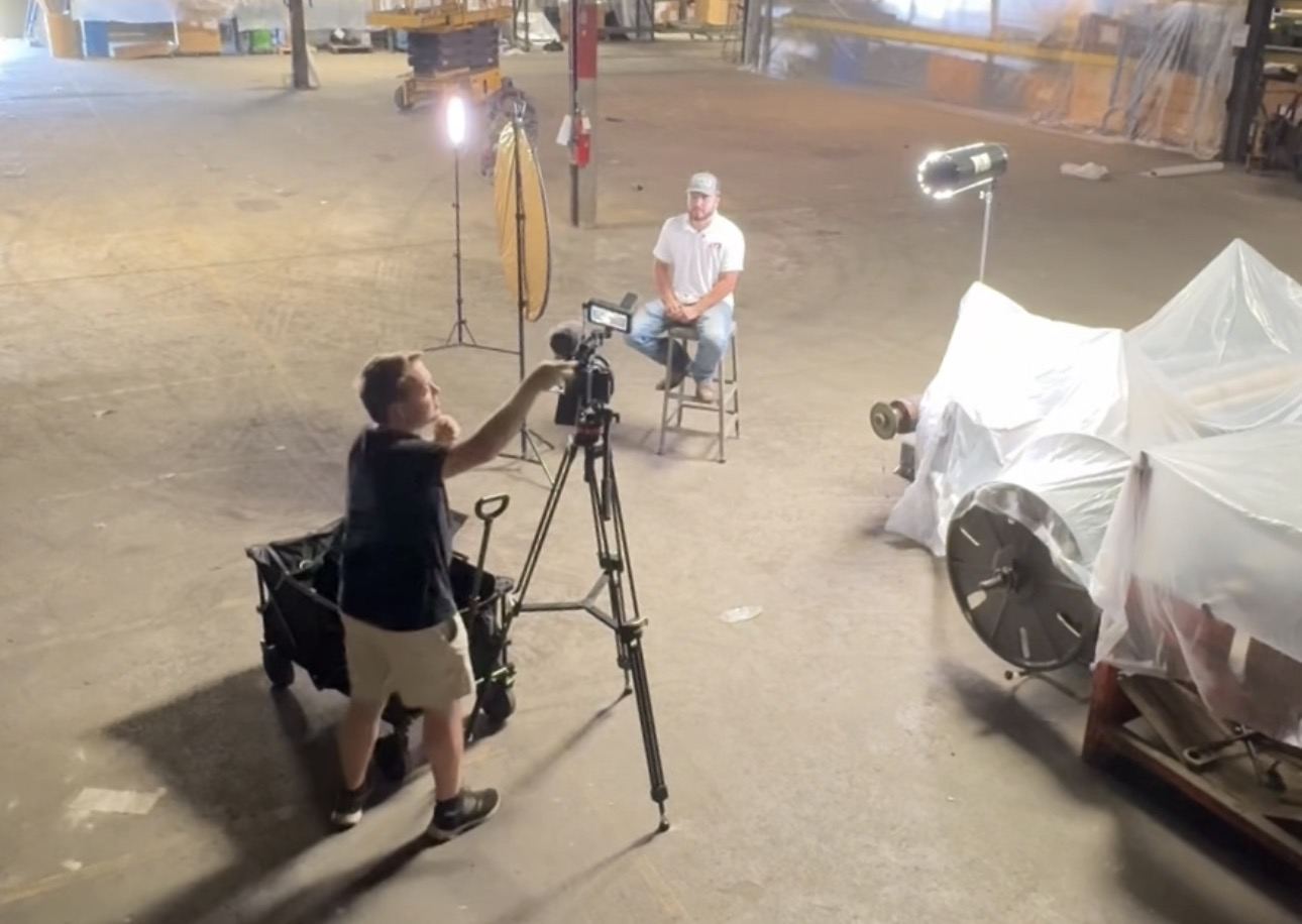 Setting up an interview inside the EcoFiber plant for JD Paint Pros